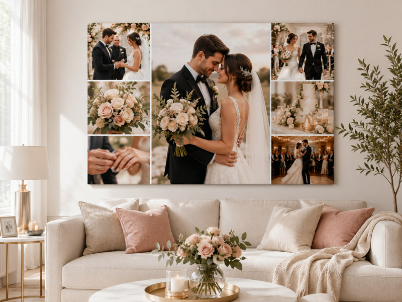 Personalized Wedding Canvas Collage for Living Room Wall Art